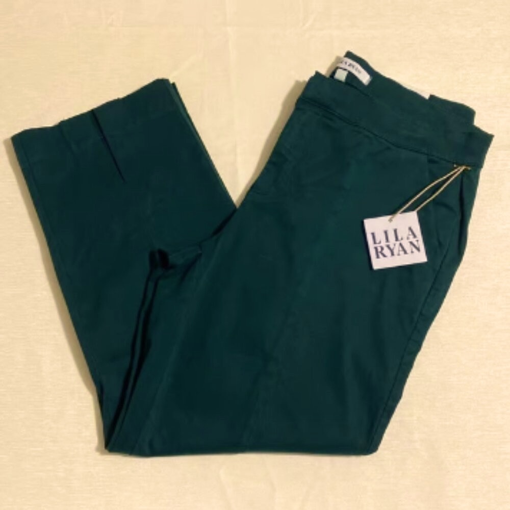 LILA RYAN The Jena Pants Cropped Straight Leg w Slit Front GREEN Women's Size 16